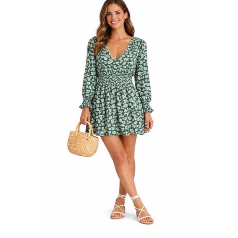 ABERCROMBIE & FITCH Green Floral Smocked Dress - Picture 4 of 7